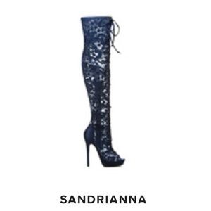 Meet Sandrianna. Over the knee navy lace boots